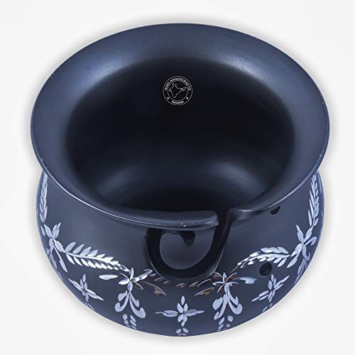 Hind Handicrafts Handmade Aluminium Yarn Bowl - Silver Engraved Matte Black Knitting & Crochet Holder - Portable, Durable & Gift-Ready (6