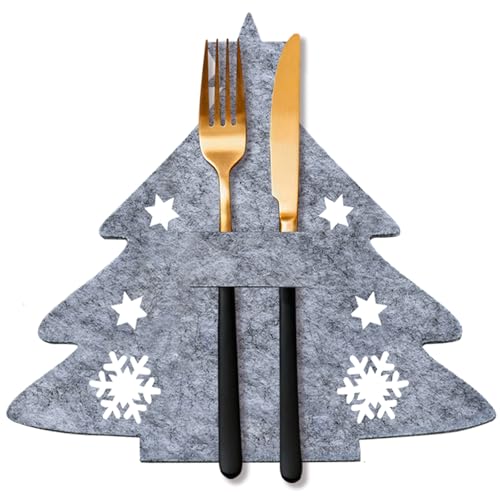 Portaposate Natalizie, 12 Pezzi Portaposate in Feltro di Natale, Tasca per le Posate Albero di Natale, Porta Posate da Tavola per Natale, Coltelli Forchetta Cucchiaio Porta Posate Natalizio