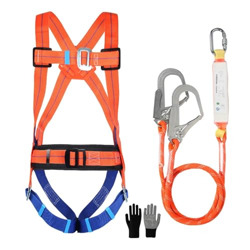 Arnés de Seguridad Anticaidas, 5 Puntos Kits de Arnés de Seguridad Arnés Escalada con Guantes, Ergonómico Ajustable Cuerpo Completo Protección Contra Caídas Arnés para Escalar, Trabajar en Altura