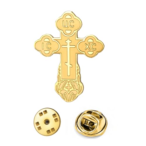 Image of TEAMER Cross Brooch Lapel Pin For Men Russian Orthodox Crucifix Eastern Church Cross Tie Pins Religious Christian Prayer Jewelry
