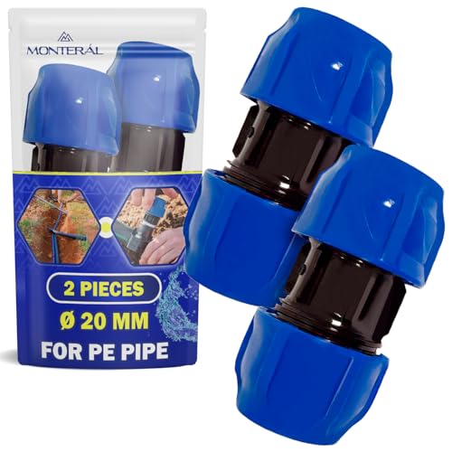 2 Piezas Racor Manguito Ø 20 mm de Polipropileno PP para Conectar Tubo Polietileno PE - MONTERAL