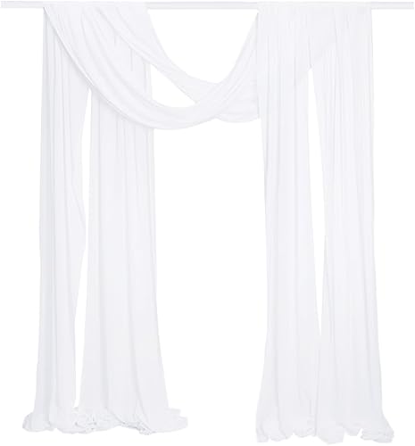 SHERWAY 2 paneles de cortinas de arco de gasa extra largas de 24 pies, telón de fondo de fiesta y recepción, decoración de ceremonia (blanco y