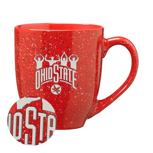 Rico Industries NCAA Ohio State Buckeyes O-H-I-O Hand Sign 16 oz Team Color Laser Engraved Speckled Ceramic Coffee Mug
