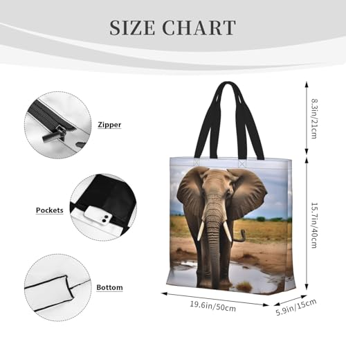 Canvas Tote Bag for Women Shoulder Tote Purse Reusable Grocery Bag African Wild Animals Elephant Aesthetic Shopping Bags2
