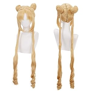 Lwiuentx Anime Cosplay Peluca Rubia Larga y Rizada con 2 Colas de Caballo para Hombres Mujeres Fiesta de Halloween + Gorro de Peluca Gratis