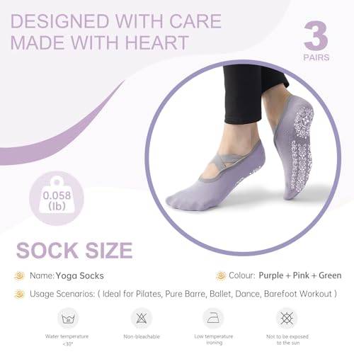 Image of 3 /6 Pairs Pilates Socks for Women,Grip Yoga Socks Non Slip for US Sizes 6.5-10