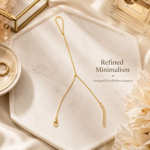 Image of Long tiantian Hand Chain Bracelet Gold Link Finger Ring Slave Bracelet