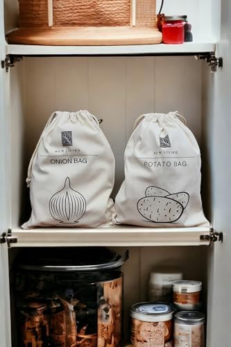 Potato, Garlic & Onion 3 Pack Bundle | Linen Cotton Blend Material | Reusable Food Storage Bags | 30 * 40 cm