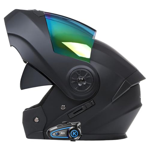 Casco Integral para Moto, con Doble Visera, Homologado ECE 22.06, Abatible, Modular, con Bluetooth, para Hombre Y Mujer. B,XL/(61~62cm)