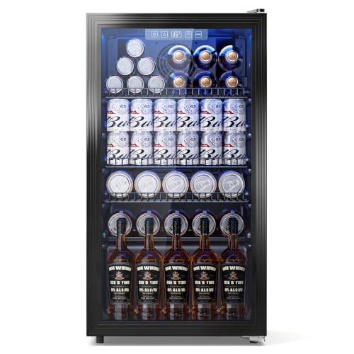 Tehanld Beverage Fridge, 130 Can Mini Fridge With Glass Door, Beverage Cooler Refrigerator, Wine...