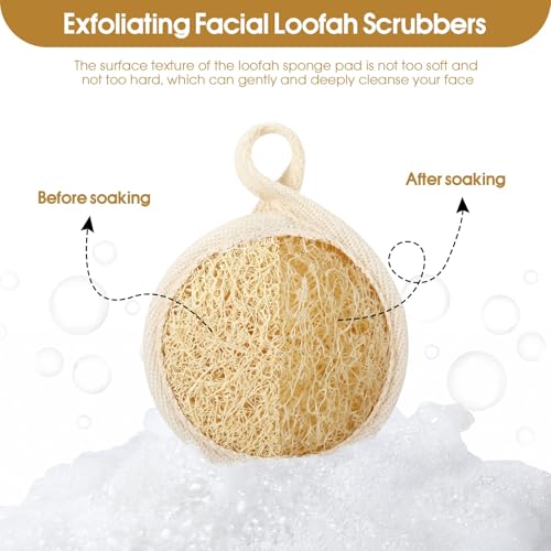Exfoliating Loofah Sponge Pads Face loofa Brush 6 Pack 3.15 inches Made of 100% Natural Luffa Body and Facial Scrub Pad Personal Care Close Skin for Men and Women for Bath Spa and Shower - Image 6