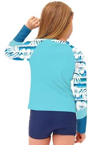 BesserBay Kid Girl's Uv Protection Rashguard Top Tropical Flower Light Blue Long Sleeve Swimming Shirt 7-8 Years4