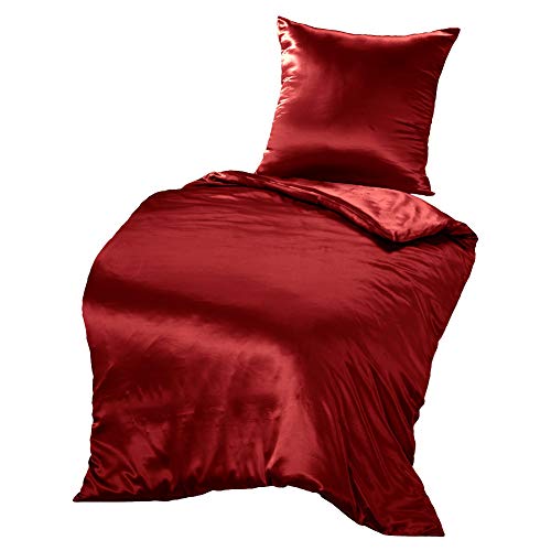 THXSILK Seidenbettwäsche Set 2 teilig, Bettbezug 135 x 200 cm und 80 x 80 cm Kissenbezug, Hypoallergen 19 Momme Maulbeerseide Bettwäsche, Ultra Weich und Glatt, rot