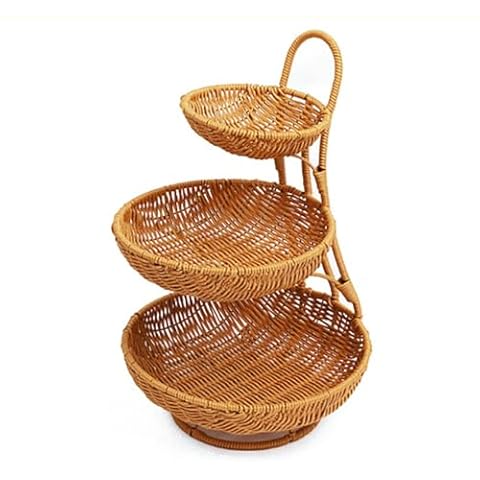 RT&BS 3 Tier Fruit Basket for Counter, Handwoven Desktop Display Basket, Home Snack Basket Candy Basket Bread Basket, 13 * 13 * 11.8'' Cover