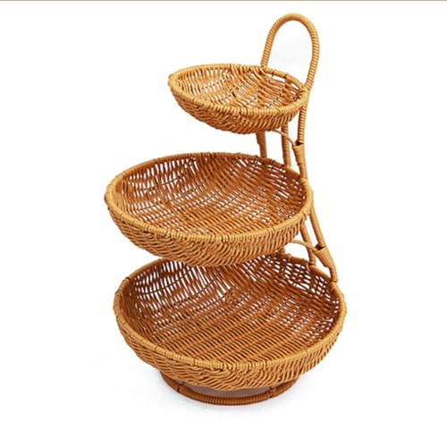 RT&BS 3 Tier Fruit Basket for Counter, Handwoven Desktop Display Basket, Fruit Bowl for Kitchen Counter (11.8 * 11.8 * 18.5'')