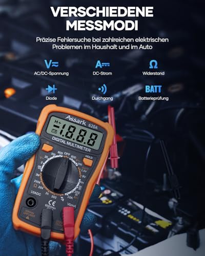 Assark Digital Multimeter, Voltmeter Batterietester Spannungsprüfer für AC/DC Spannung DC Strom...