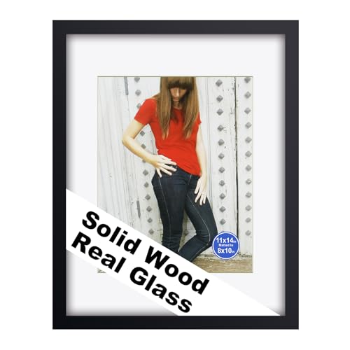RPJC 11x14 Picture Frame Solid Wood, Fits 8x10 with Mat or 11x14 Without Mat, Real Glass Photo Frame for Wall Mounting, Black Gift-Ready in White Box, 2026 Black RPJC 11x14 Picture Frame Solid Wood, Fits 8x10 with Mat or 11x14 Without Mat, Real Glass Photo Frame for Wall Mounting, Black Gift-Ready in White Box, 2026 Black