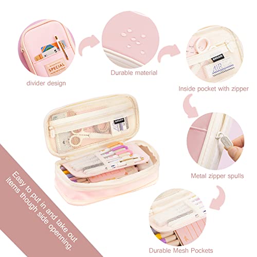 Image of MAMUNU Expandable Pencil case with compartments, Large Capacity Pencil Cases Pencil Bag Pouch Office School, Portable Pencil Case Large School Stationery Organizer, Makeup Cosmetic Bag, Pink