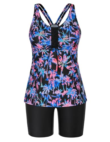 Hanna Nikole Tankini for Women with High Waist Boyleg Stretchy for Swimming Surfing Purple coconut grove,16