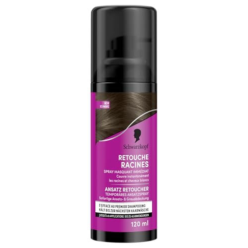 Schwarzkopf - Retouche Racines Cheveux Blancs - Spray Masquant Temporaire Racines Cheveux - S’efface au premier shampooing - Noir, 120 ml (Lot de 1)