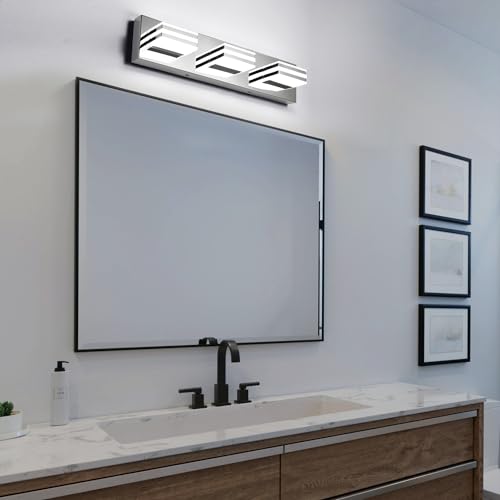 Image of LED Vanity Lights 20in Bathroom Lights Fixtures over Mirror 3 Light LED Lighting Fixture for Bathroom 18W Mirror Lighting Fixture Modern Bath Light Bar Chrome Bath Lamps 6000K Vanity Wall Scone