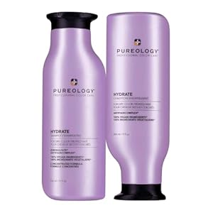 Pureology Hydrate Moisturising Shampoo and Conditioner Duo Set, For Medium to Thick Dry, Colour Treated Hair, Vegan Formulas, Sulphate Free for a Gentle Cleanse