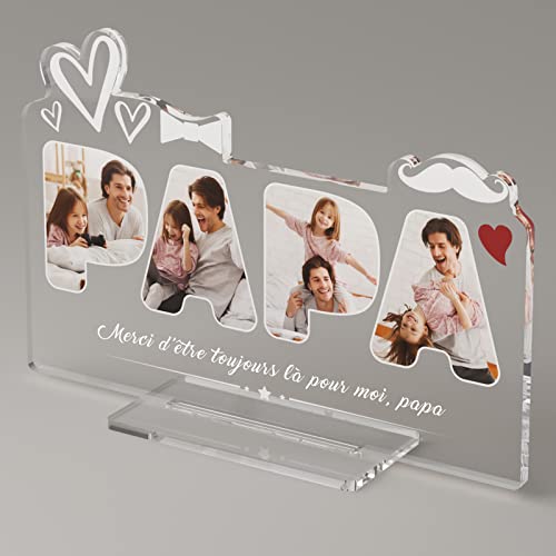 iDIY Cadeau Papa - Cadre Photo Fête des Pères Personnalisé avec Photo et Texte, Cadeau Homme, Plaque Plexiglas 15 x 22 cm