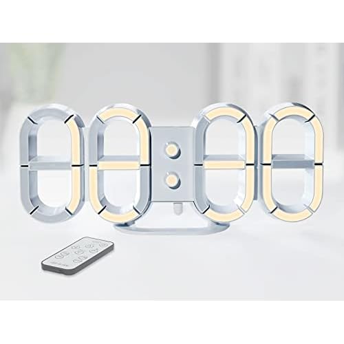 KOSUMOSU Digital Clock 3D Led Wall Clock 9.7" Desk Clock Led Clock for Living Room Bedroom,Remote Control 12/24H Temperature Nightlight Large Display