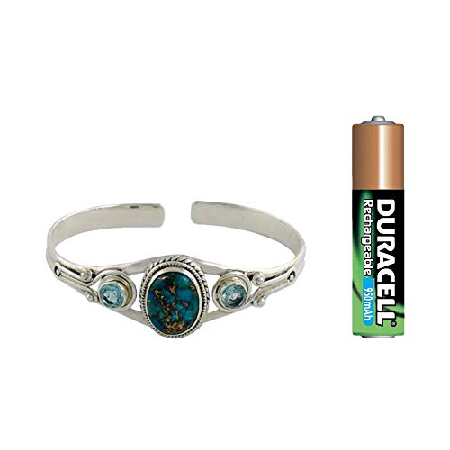 Novica 925 Sterling Silver Cuff Bracelet With Reconstituted Turquoise And Blue Topaz 'Azure Heavens' #TOP2
