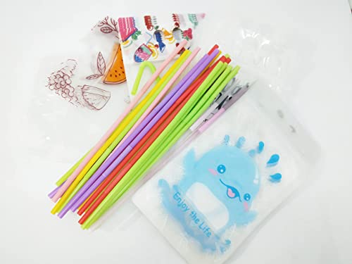 U/B 30 Pcs Drink Pouches Bag With Straws Smoothie Bags Juice Pouches Heavy Duty Hand-Held Translucent Reclosable Stand-Up Plastic Pouches Bags Drinking Bags 2.4Inch Bottom Gusset With 30Pcs Straws thumb #7