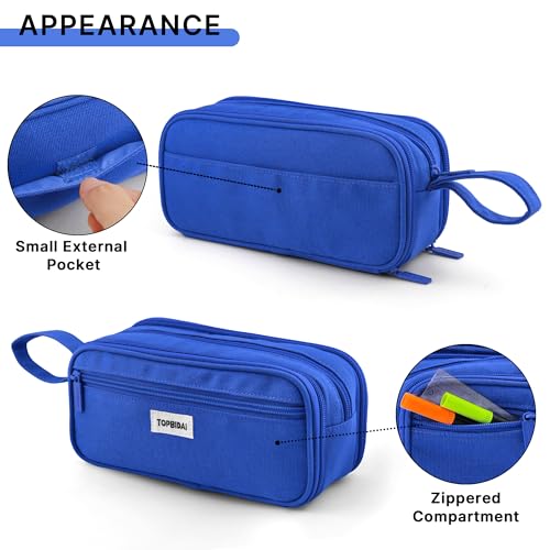Image of TOPBIDAI Large Pencil Case Pouch for Girls Boy Women Men Adults | Big Capacity Canvas Pencil Bag, Office School Supplies, Multi Compartment Zipper Stationery Pen Box (Dark Blue)