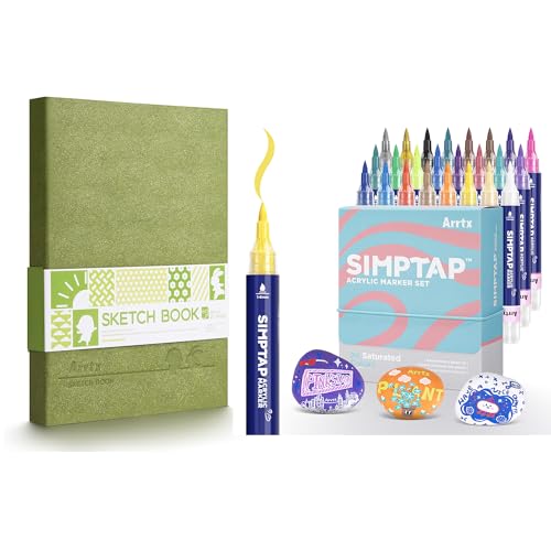 Artist Paint Set & Arrtx Premium Hardcover Sketch Book, 60 Sheets/120 Pages, Arrtx Top Valve Action Marker Pen, Set of 24 Colors Simptap Acrylic Paint Pens image 10