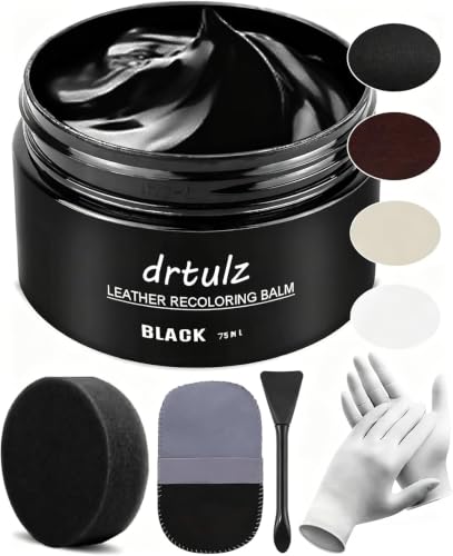 drtulz Black Leather Recoloring Balm, Leather Color Restorer Conditioner, Leather Repair Kits for Vinyl Furniture, Sofa, Car Seats, Shoes - Repair Leather Color...