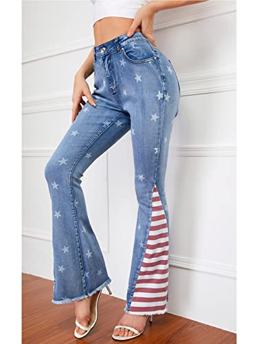 Anna-Kaci Womens Patriotic American Usa Flag High Waist Bell Bottom Jeans, Flag, X-Large #TOP1