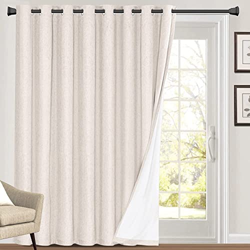 Image of PrinceDeco Linen Blackout Curtains 108 Inch Blackout Curtains 100% Black Out Curtains Linen Look Patio Door Curtains for Sliding Glass Doors Extra Wide Thermal Insulated Drapes,W100 X L108 Inch, Ivory