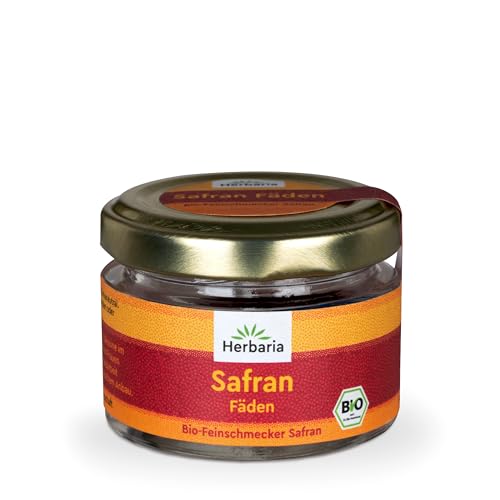 Herbaria Safran-Fäden bio 0,5g im Glas – Bio Safran-Fäden aus dem berühmten Safran-Ort Taliouine in Marokko – Safranfäden in Premium Bio-Qualität – Saffron Premium - Safran première catégorie