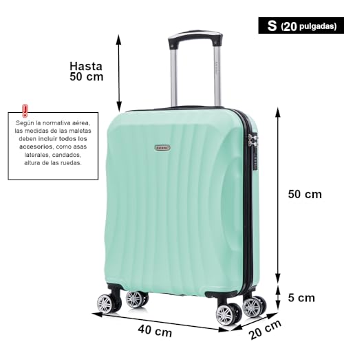 RAYKONG Maleta de Cabina ABS 55x40x20cm (44L) - Maletas de Viaje Pequeñas Ligeras 20 Pulgadas - Menta