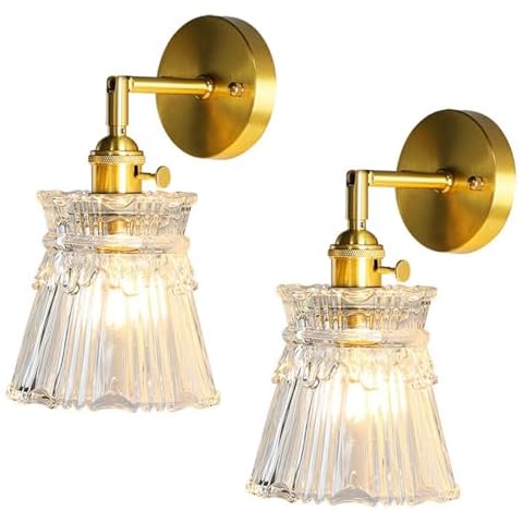 CATA-MEDICA Wall Sconce All Copper Wall Lamps Indoor Wall Mount Lamp Glass Lampshade Modern Wall Lighting Fixture for Living Room Bedroom 1 Pack / 2 Pack Cover