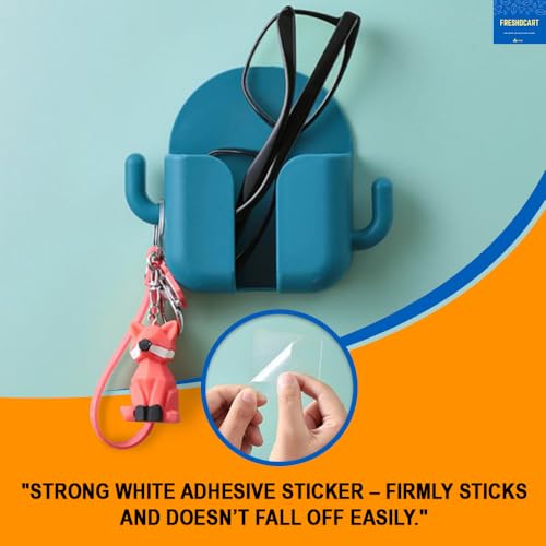 Image of FreshDcart Mobile Holder for Home - Self-Adhesive Phone Charging Holder with Dual Hooks, Ideal for Bathroom, Kitchen, Bedroom, Office - Reusable ABS Build, Pack of 4 (Random Color)