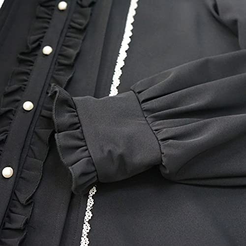 Image of Lolita Women Ruffle Sailor Collar Blouse Shirt Kawaii Teen Bow Tie Cat Ears Fashion Button Front Junior Cute Tops
