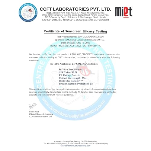 LUMOSIQUE® Sun Guard Sunscreen SPF 50+ for UVB, UVA, IR, Blue Light Protection | Ultra Matte, Broad-Spectrum & No White Cast | Oily, Dry, Sensitive & Combination Skin | for MEN & WOMEN, 50gm