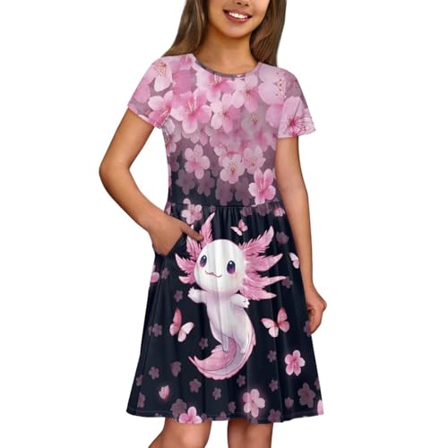 Image of Short Sleeve Dress for Girls with Pockets Cute Toddler Girl Clothes Summer 2-12