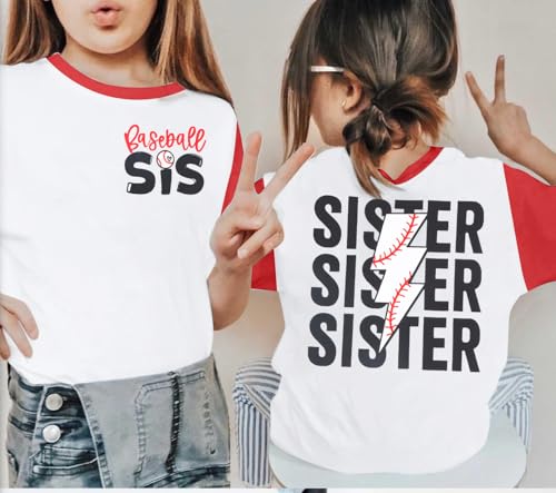 Image of FRYAID Toddler Baseball Sister Shirt Baby Girl Baseball Outfit Big Sister Shirt Birthday Girl T-Shirt Summer Cotton Tee Top