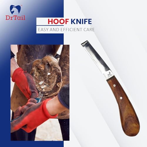 Image of Hoof Knife Double Edged Curved Blade - Stainless Steel Curved Blade Farrier Tool with Wooden Handle, Multipurpose Hoof Trimming Knife for Livestock, 3-Inch Blade, 8.5-Inch Overall (Right Hand)