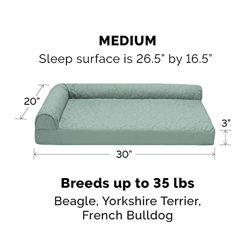 Image of Furhaven Cooling Gel Dog Bed for Medium /Small Dogs w / Removable Bolsters & Washable Cover, For Dogs Up to 35 lbs - Pinsonic Quilted Paw L Shaped Chaise - Iceberg Green, Medium