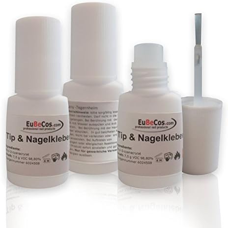 Eubecos 3 x Seconds Tip Glue 7,5g Standing Bottle with Brush Our Bestseller in Top Quality Transparent and Extra Gentle