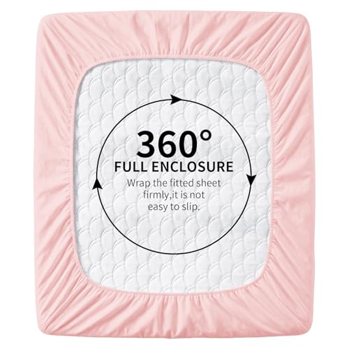 Image of HBHLFZ Full Fitted Sheet Only, Soft Breathable Bottom Sheet - 54 inchx75 inch Deep Pockets Full Size Fitted Sheet - All Around Stretch Fit, Wrinkle Resistant, Colorfast - Easy Care, Light Pink