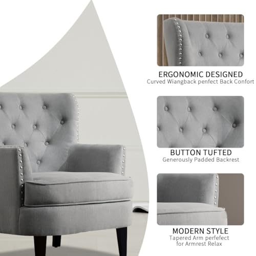 Image of Castora Upholstered Accent Chair for Living Room and Offices (Grey)
