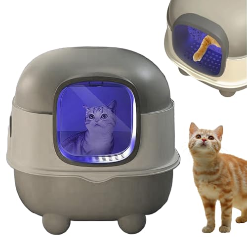 Litière Chat Autonettoyante, Bac À Litière Autonettoyant pour Chat avec Pelle Et Lampe UV Automatique, Conception Ouverte, Grande Capacité pour Balcon, Terrasse, Jardin, Appartement, 56x39x40cm