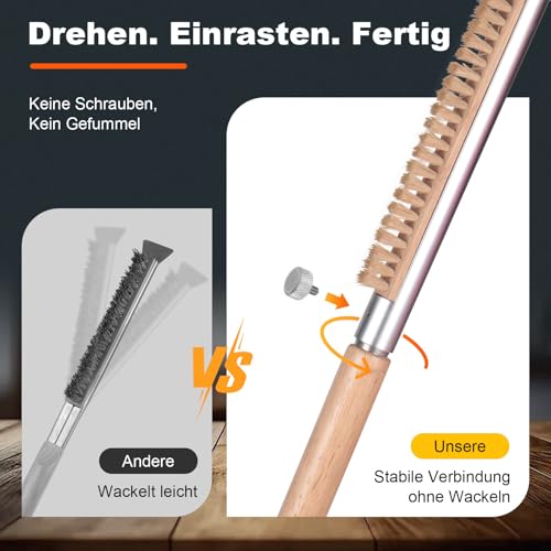 Manucode Pizzaofen Bürste mit Schaber, 52 cm Pizzastein Bürste mit Naturborsten (Sisal) für Heiße Pizzasteine Reinigung, Pizzaofen Besen mit Holzgriff & Ersatzkopf für Gas- & Elektro-Pizzaöfen
